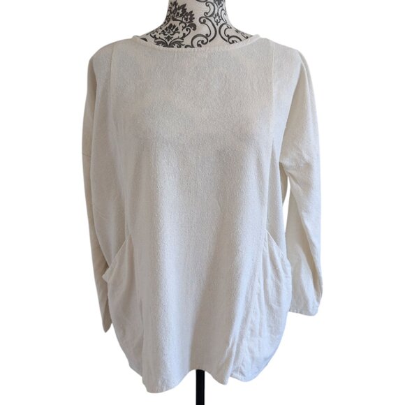 Pamut Apparel Uma Raw Silk Tunic Cream Pockets Nubby Texture Women's size Small - Picture 2 of 15